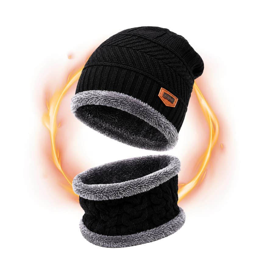 Kit Inverno Touca E Gorro Revestido Frio Cachecol Balaclava Térmico Pelinho Veludo Felpudo Preto e Cinza Ciclismo