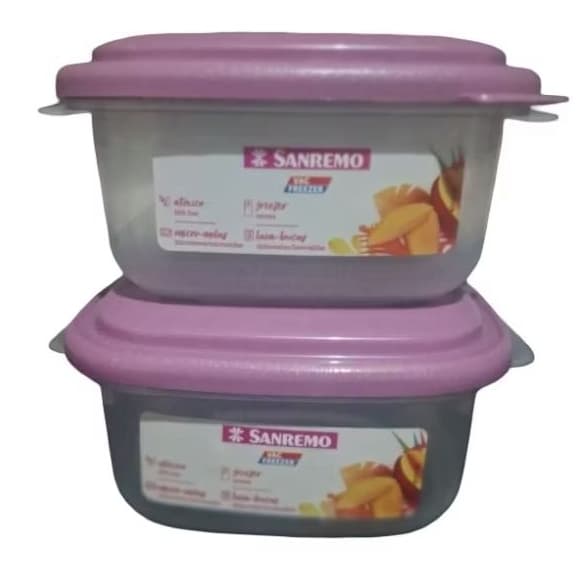 KIT POTE SANREMO C/2UN VAC FREEZER  QUADRADO BAIXO 480ML REF.450/2 NAS CORES AÇAI/VERDE AGUA