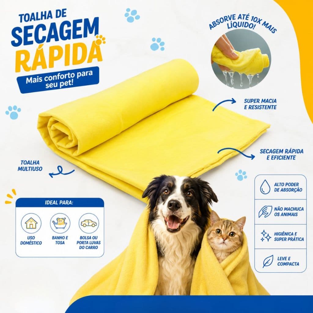 Toalha de Secagem Rápida para Cães e Gatos Savana Pet