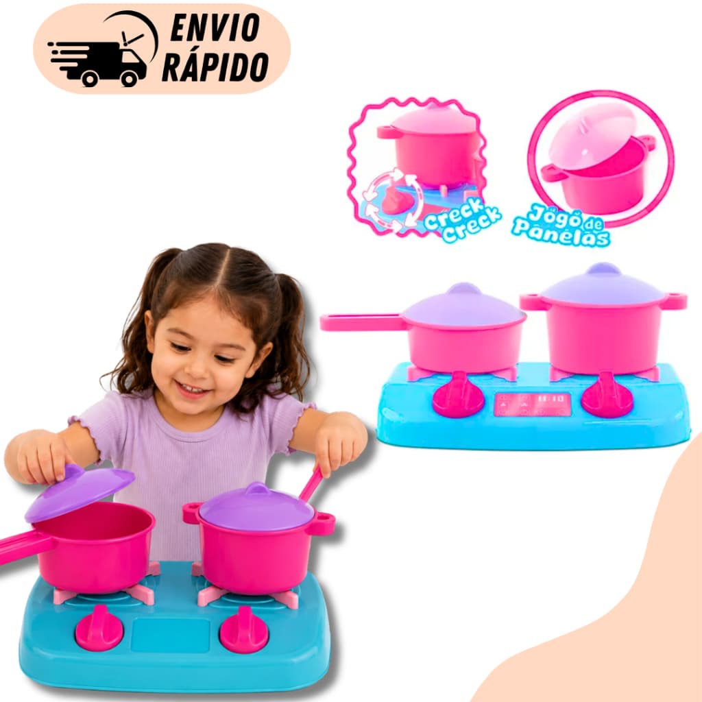 Kit Cozinha Infantil Fogãozinho + Panelinhas Rosa Brinquedo Educativo Para Meninas Mini Fogão com 3 peças