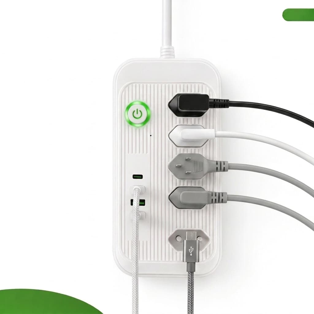 EXTENSÃO ELÉTRICA 5 TOMADAS + 3 USB + 1 USB-C | CABO 2 METROS | BIVOLT