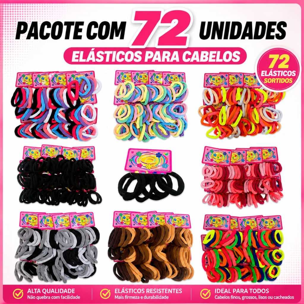 Elástico de Cabelo Pacote com 72 Unidades Xuxinha Rabico Chuchinha Liguinha Pacote Rosa Colorido
