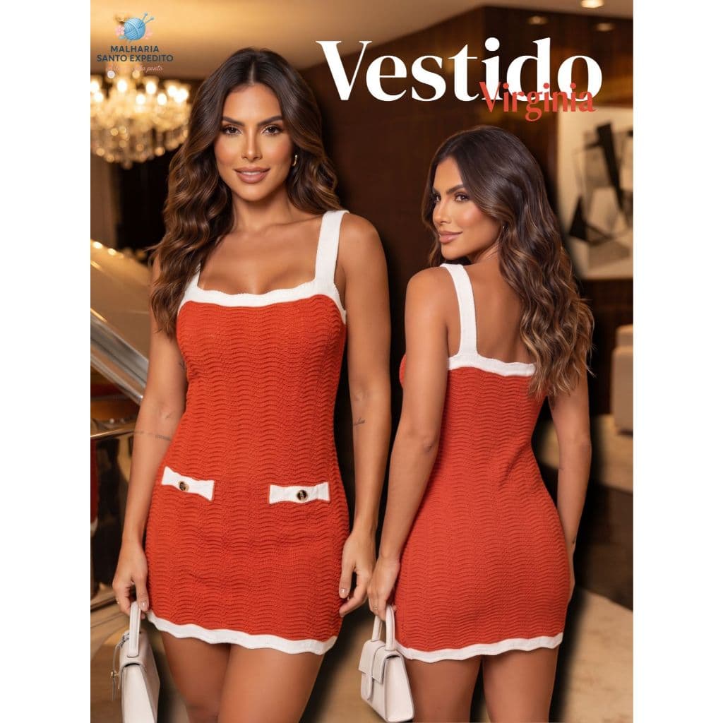 Vestido Virginia Feminino Curto Tricô Tubinho Modal Alça Bicolor Botão Tricot Moda Verão