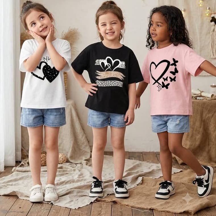 Kit 3 Blusa Infantil Gola Redonda Estampada Para Meninas Delicada Tecido Premium 100% Algodão