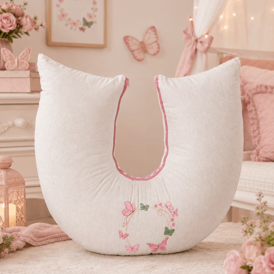 Almofada Amamentação Borboleta Menina Jardim Encantado Linho Luxo 100% Algodão Grande Zíper Bordado