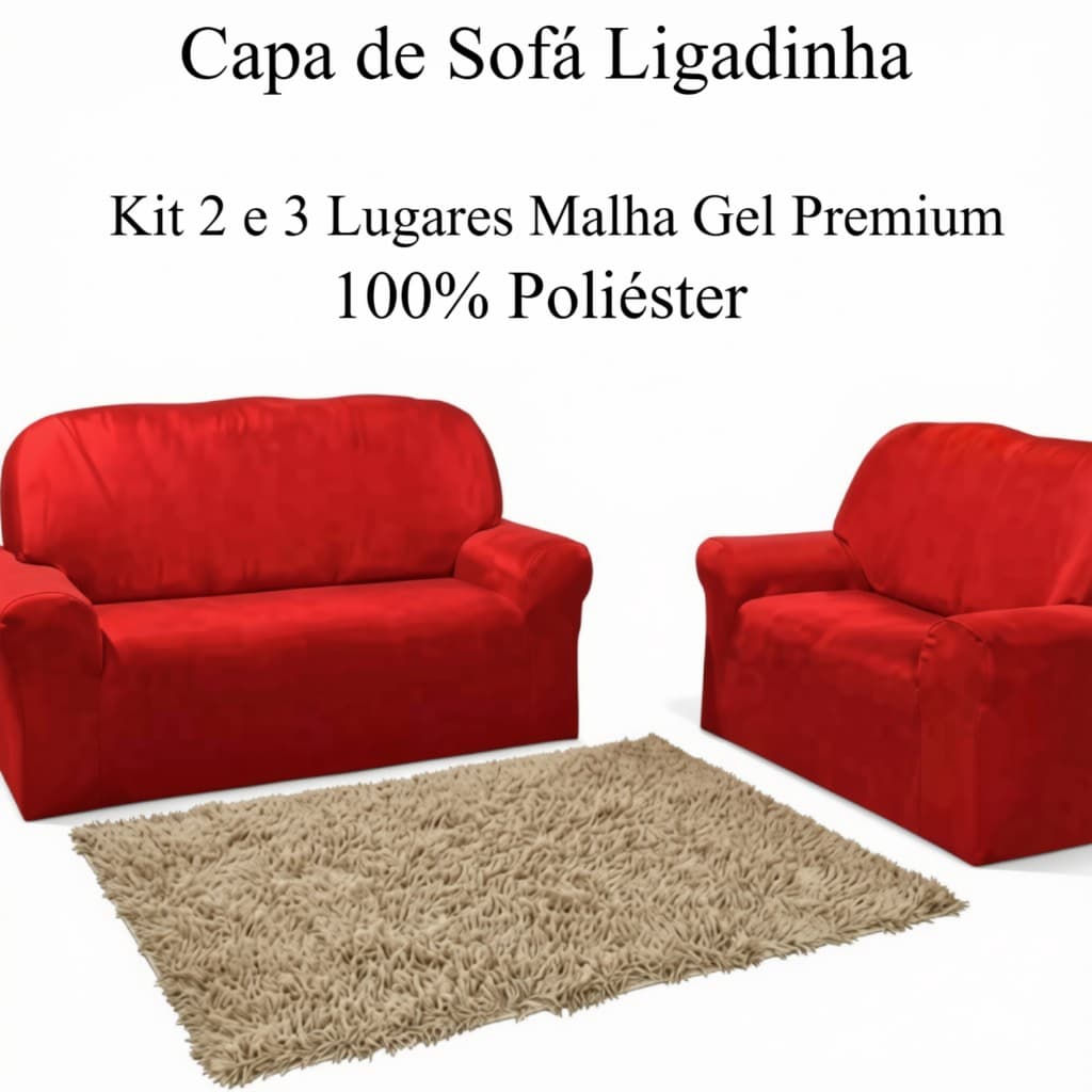 Kit Capa Para Sofá Ligadinha 2 e 3 Lugares Malha Gel Premium Lisa – (Coladinha) | Toque Macio, Elástica 100% Poliéster
