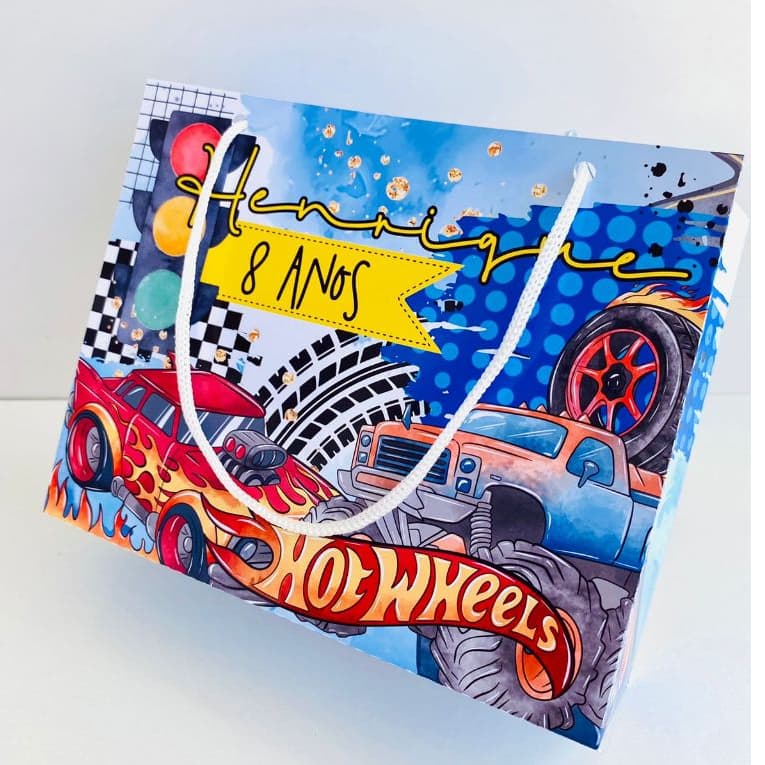 Sacolinha Personalizada HOT WHEELS carros  Infantil | Bolsa Surpresa Festa |Pegue e Monte Nome