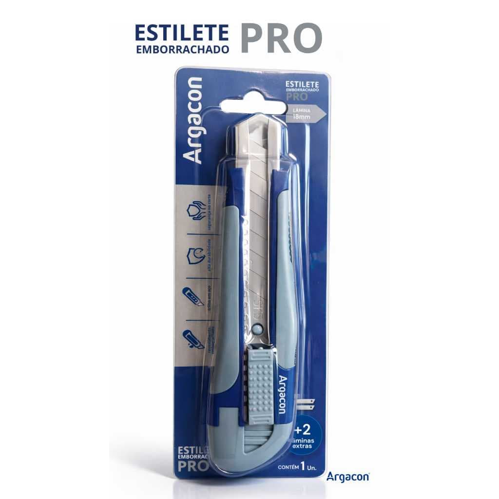 ARGACON Estilete Profissional Argacon Pro 18mm Emborrachado com Duas Laminas Extras
