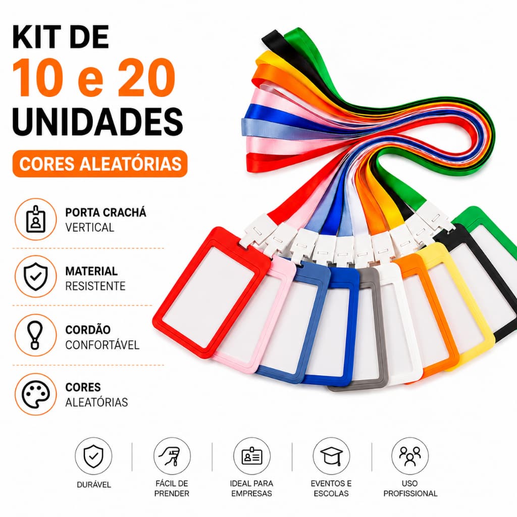 Kit 10/20 Porta Crachá com Cordão Cores Aleatórias