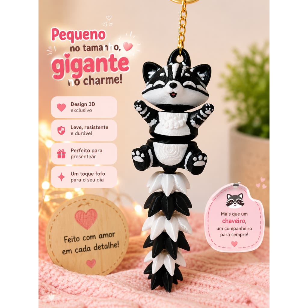 Chaveiro Gatinho Articulado Preto e Branco | Chaveiro Fofo Kawaii | Presente Criativo | Acessório para Mochila e Chaves