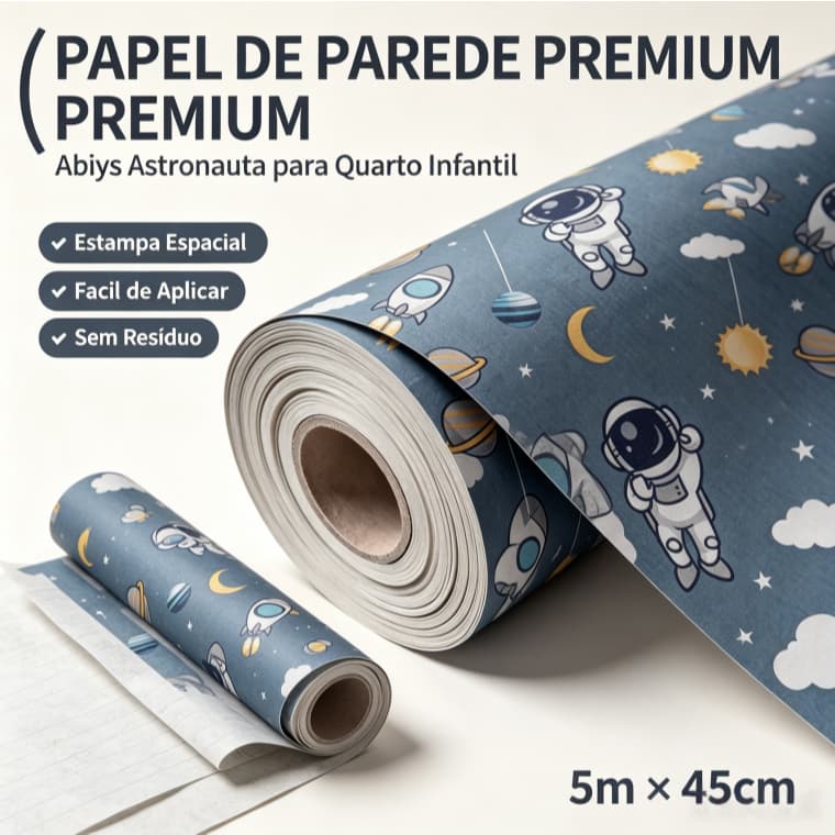 Papel de Parede Adesivo Astronauta Espacial Azul 5m x 45cm Vinil Impermeável Sem Resíduo para Quarto de Menino Infantil