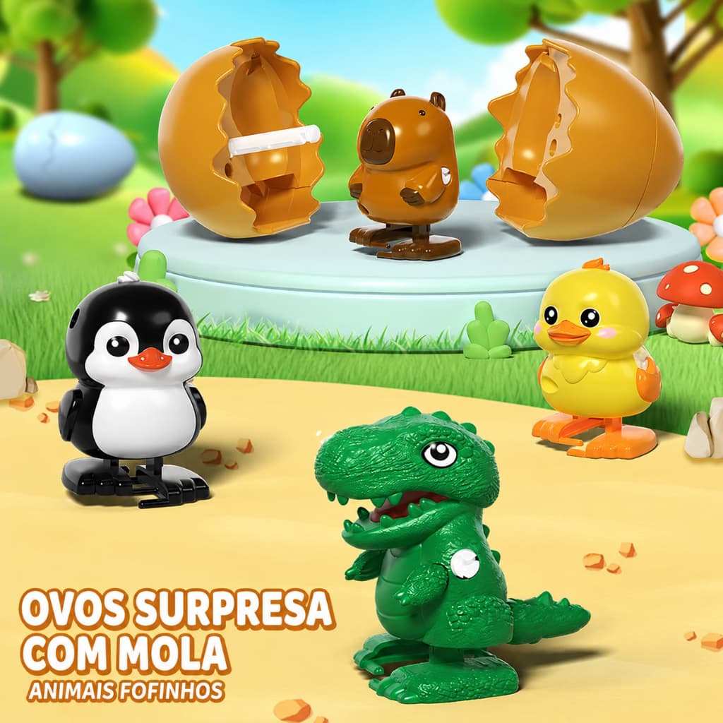 Brinquedo Ovo Surpresa Pula Pula Capivara Dinossauro Animal Saltitante Andar Presente Infantil