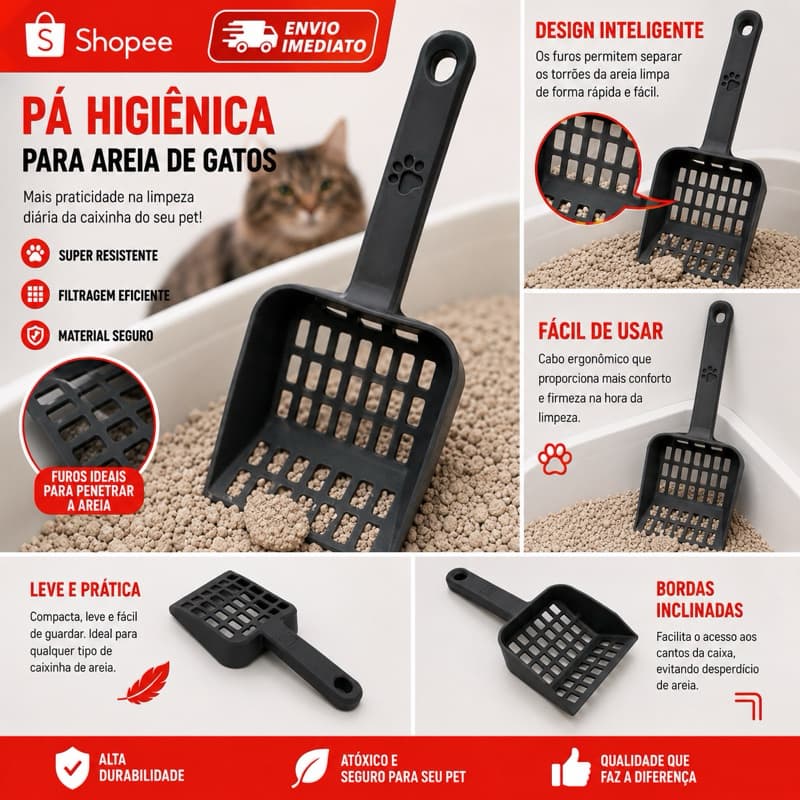 Pá Higiênica para Gatos | Coletor de Areia Resistente para Caixa de Areia Pet