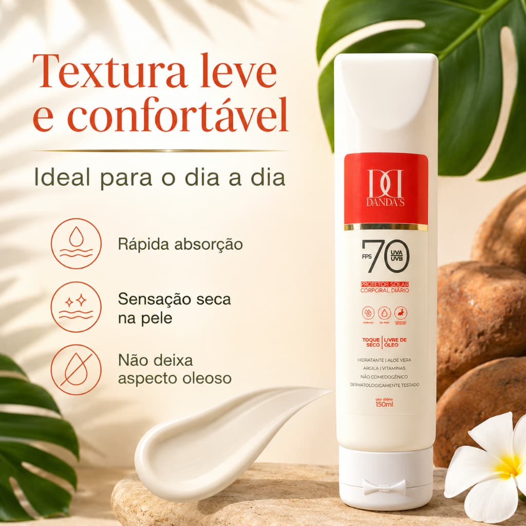 Protetor Solar FPS70 Dandas 150ml Toque Seco Facial/Corporal UVA/UVB Anti Envelhecimento Uso Diario