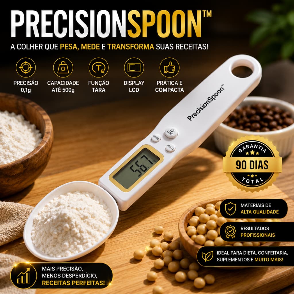 Colher Balança Digital PrecisionSpoon™ 500g 0,1g Colher Medidora Digital Balança de Precisão para Cozinha Café Temperos