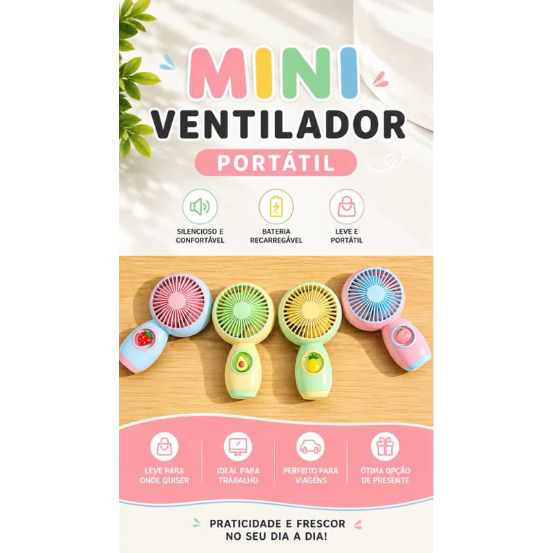 mini ventilador portatil de mão frutinhas recarregáveis