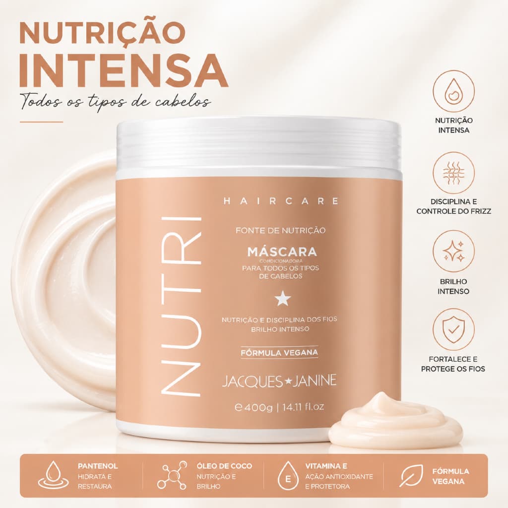 Máscara de Nutrição Capilar Hair Care Nutri Jacques Janine Máscara Capilar Profissional 400g Vegano