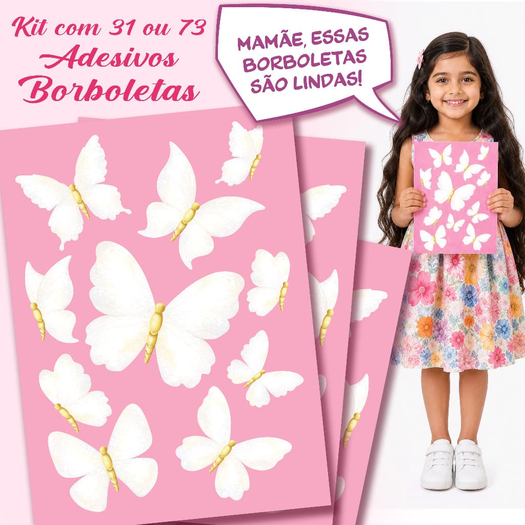 kit 73 Adesivos De Parede Borboletas Brancas para paredes coloridas, quarto infantil - decoração