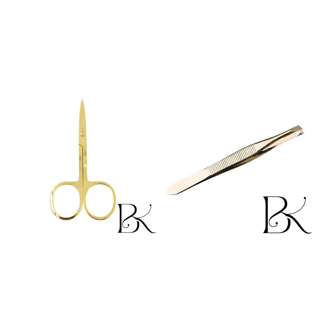 Kit Sobrancelha Dourado Tesoura Precision Hello Mini e Pinca Dourada Solingen