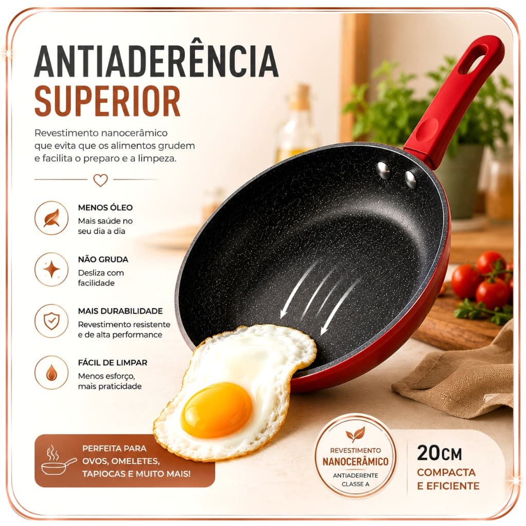 Frigideira 20cm Nanocerâmica Antiaderente Indução Lehaví
