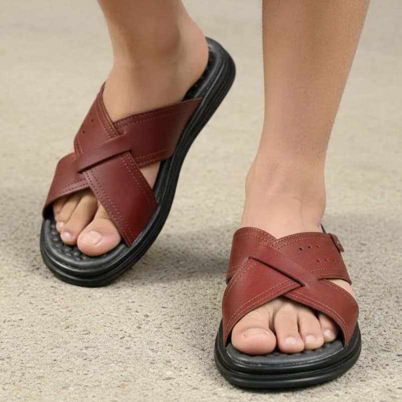 Chinelo Masculino Couro Legítimo Sandália Palmilha Massageadora Antiderrapante Macio Confortável 36 ao 46