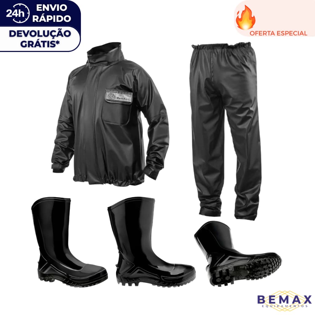 Capa de Chuva Conjunto Motoqueiro Blusão Calça + Bota Pvc Galocha Impermeável Motoboy Motociclista