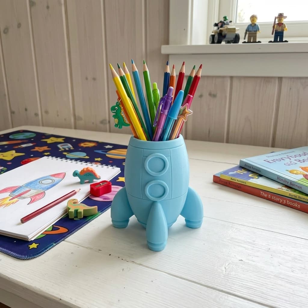 Porta Lápis Organizador Infantil Foguete Espacial Astronauta Para Escrivaninha e Estudos Mesa