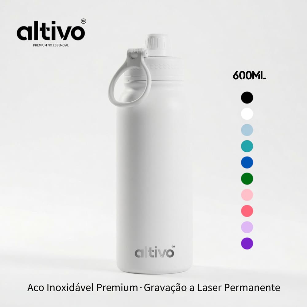 Garrafa Térmica Aço Inoxidável Premium Personalização de Nome com Tampa Antivazamento Bico Rosqueável 600ML