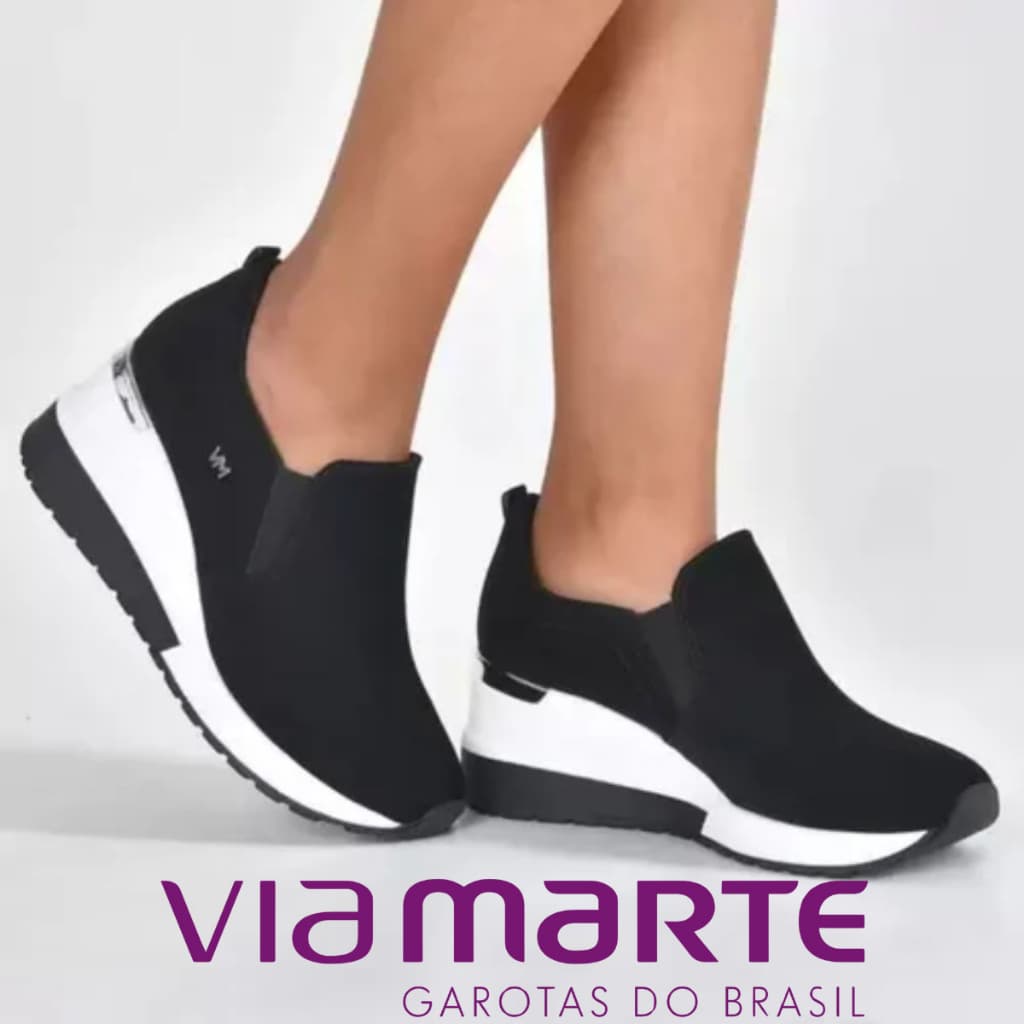 Tênis Feminino Via Marte Original Plataforma Anabela Slip On Com Cadarço Conforto e Estilo Dia a Dia