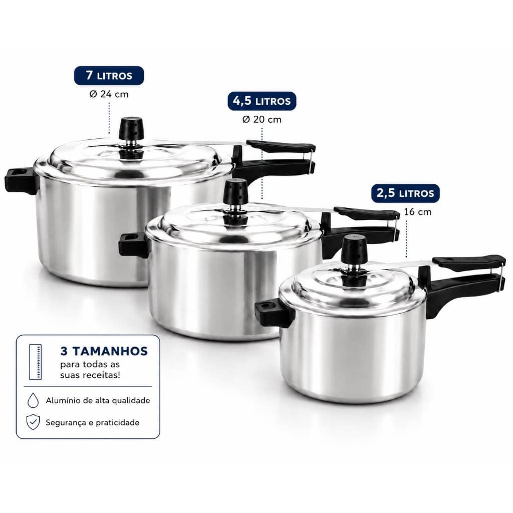 Panela de Pressão Polida Resistente 2,5L/4,5L/7L