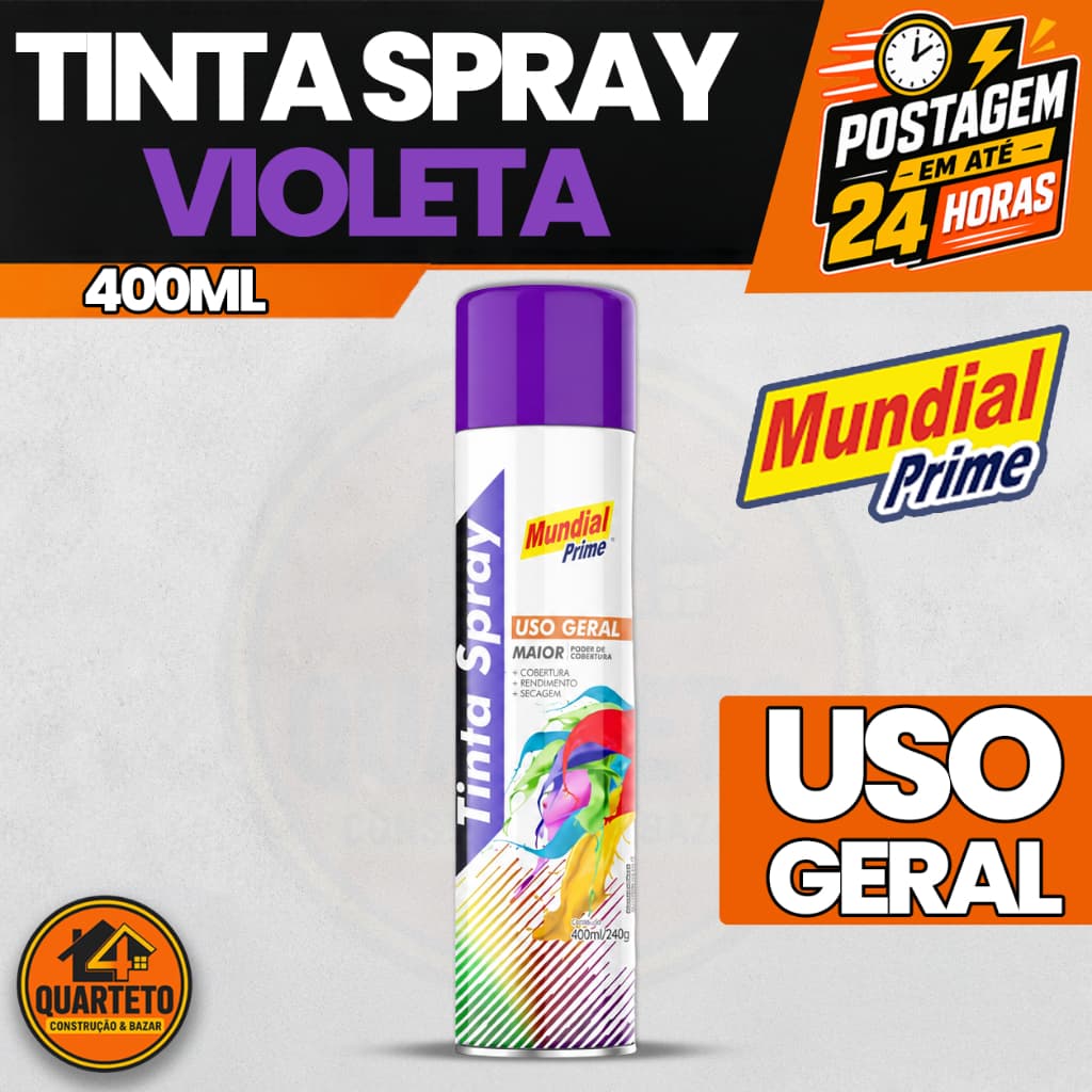 Tinta Spray Violeta Uso Geral 400ml Mundial Prime Acabamento Perfeito
