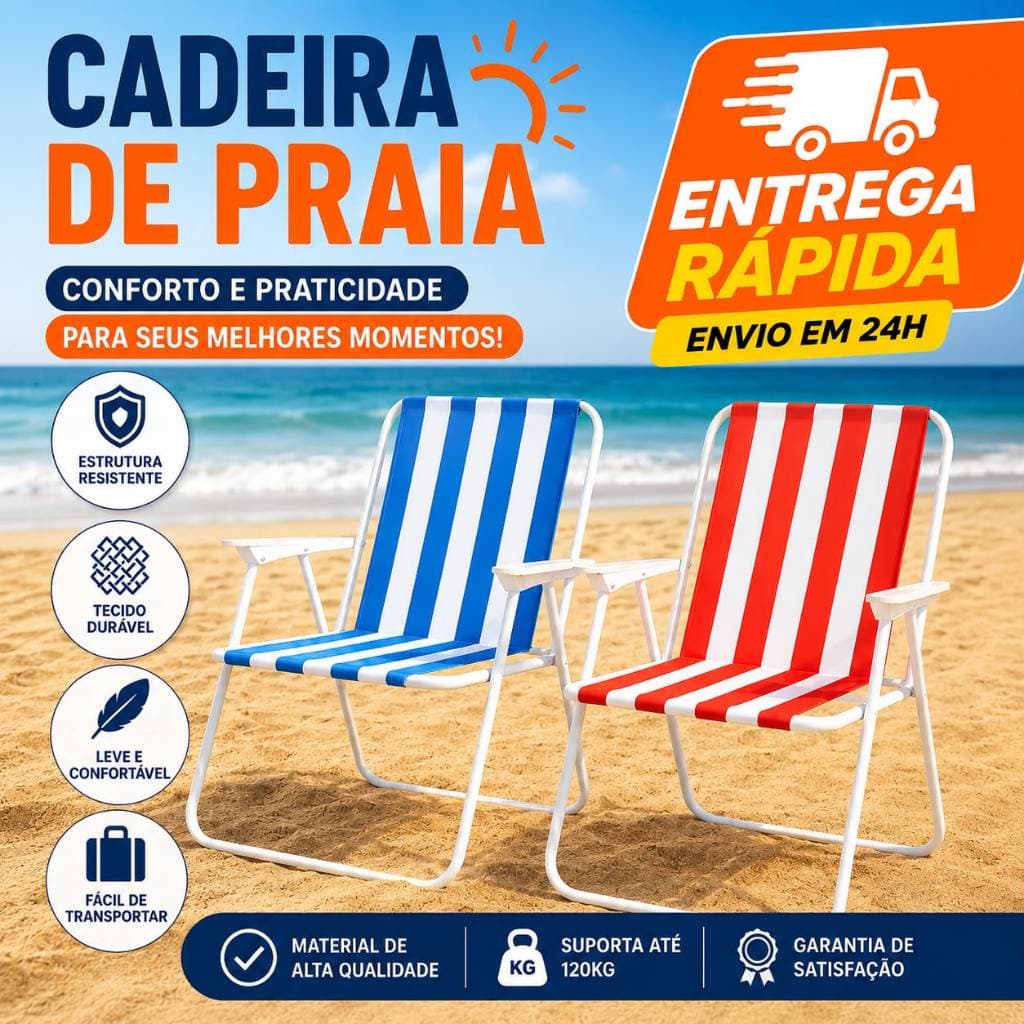 Kit 2 Cadeiras de Praia e Piscina Dobrável