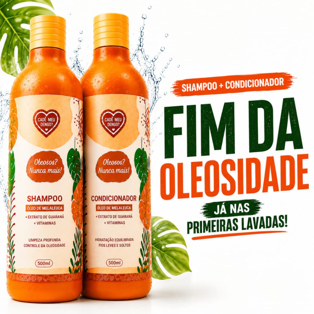 Kit Shampoo e Condicionador para Cabelos Oleosos 500ml Controle da Oleosidade Fios Leves Cadê Meu Dengo