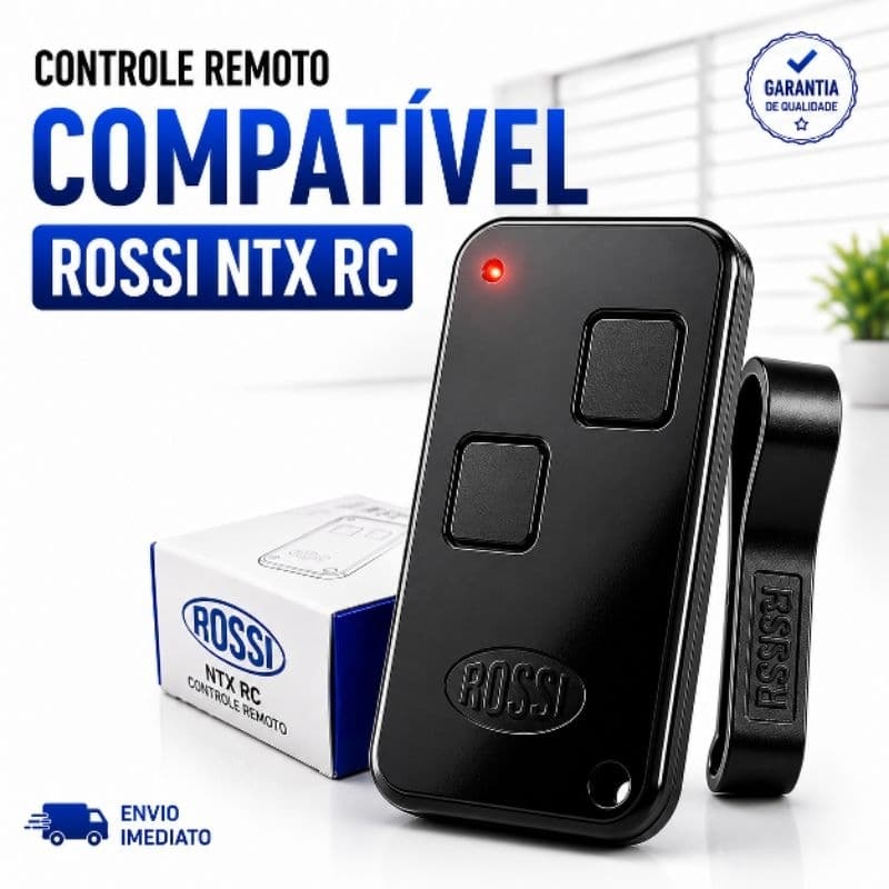 Controle Remoto Rossi NTX RC 433MHz Compatível 2 Botões Com Alça Rolling Code Portão Eletrônico