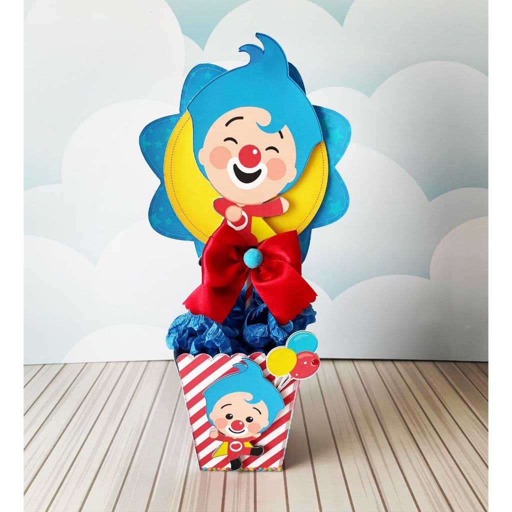 ✨ Centro de Mesa Cachepot Luxo - Palhaço Plim Plim,  Herói do Coração – Papelaria Personalizada - Lembrancinha de Festa