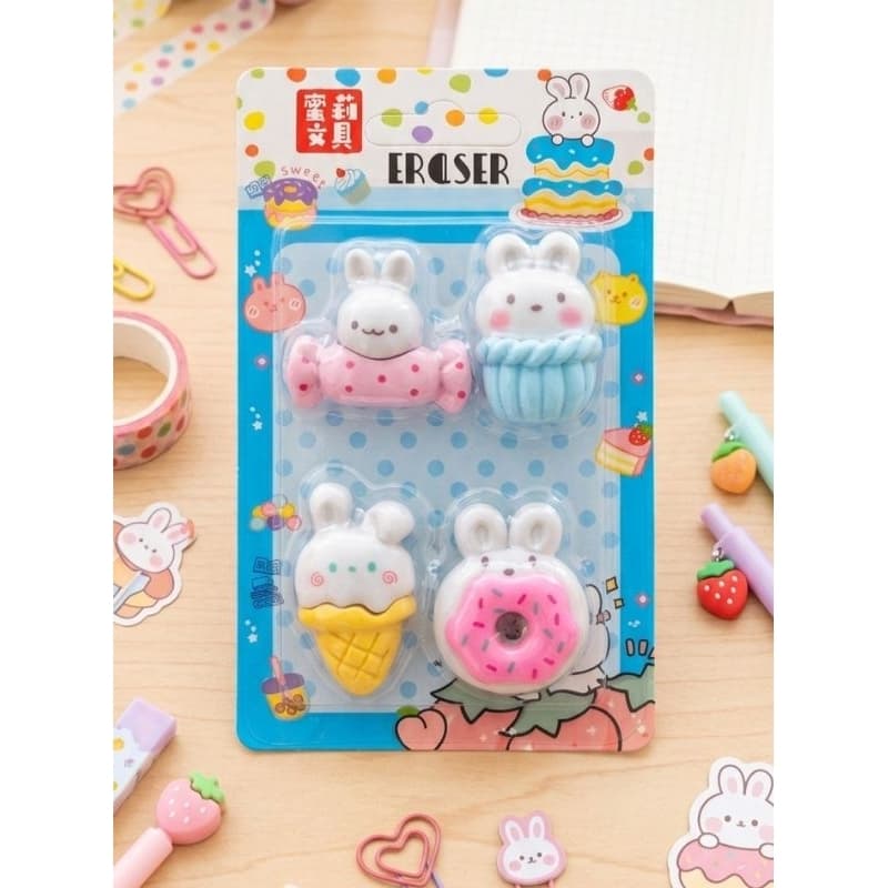 KIT ERASER COM 4 BORRACHAS COELHINHO 🐇 ❤️