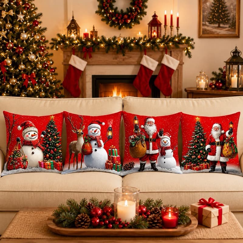 KIT 4 CAPAS DE ALMOFADAS DECORATIVAS NATAL ,PAPAI NOEL ,BONECO DE NEVE,RENA COLEÇÃO 2026