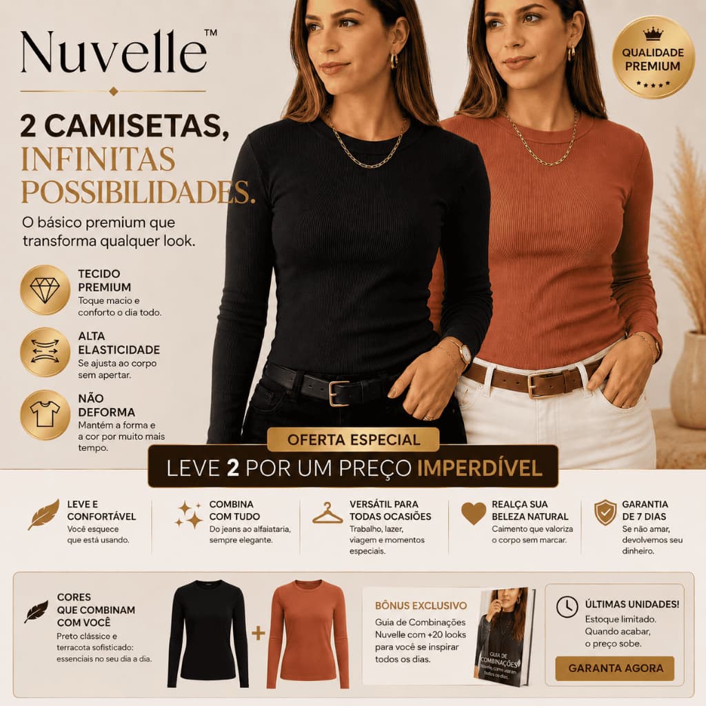 Kit 2 Camisetas Femininas Caneladas Premium | Oferta Imperdível com Desconto