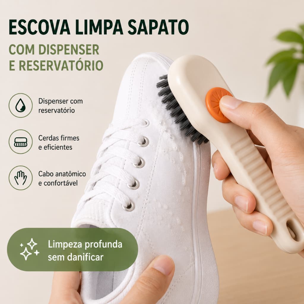Escova Reservatório De Limpeza Limpa Sapato Louça Com Dispenser De Sabão Liquido Portatil