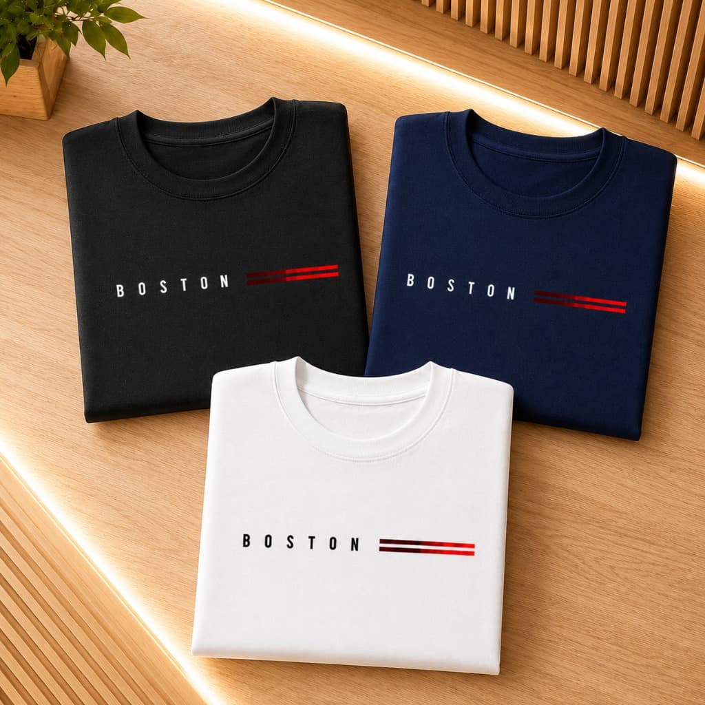 Kit 3 Camisetas Masculinas 100% Algodão Boston Confortável Manga Curta Gola Redonda Lançamento Casual Uso Diario Unissex