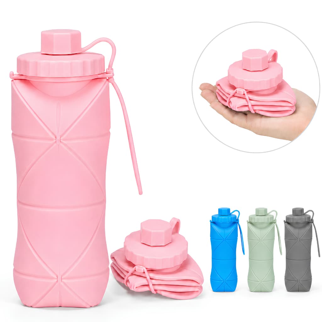 Garrafa de Água Dobrável de Silicone 600ml Copo Retrátil Compacto Sem BPA Anti-Vazamento para Academia Trabalho e Viagem