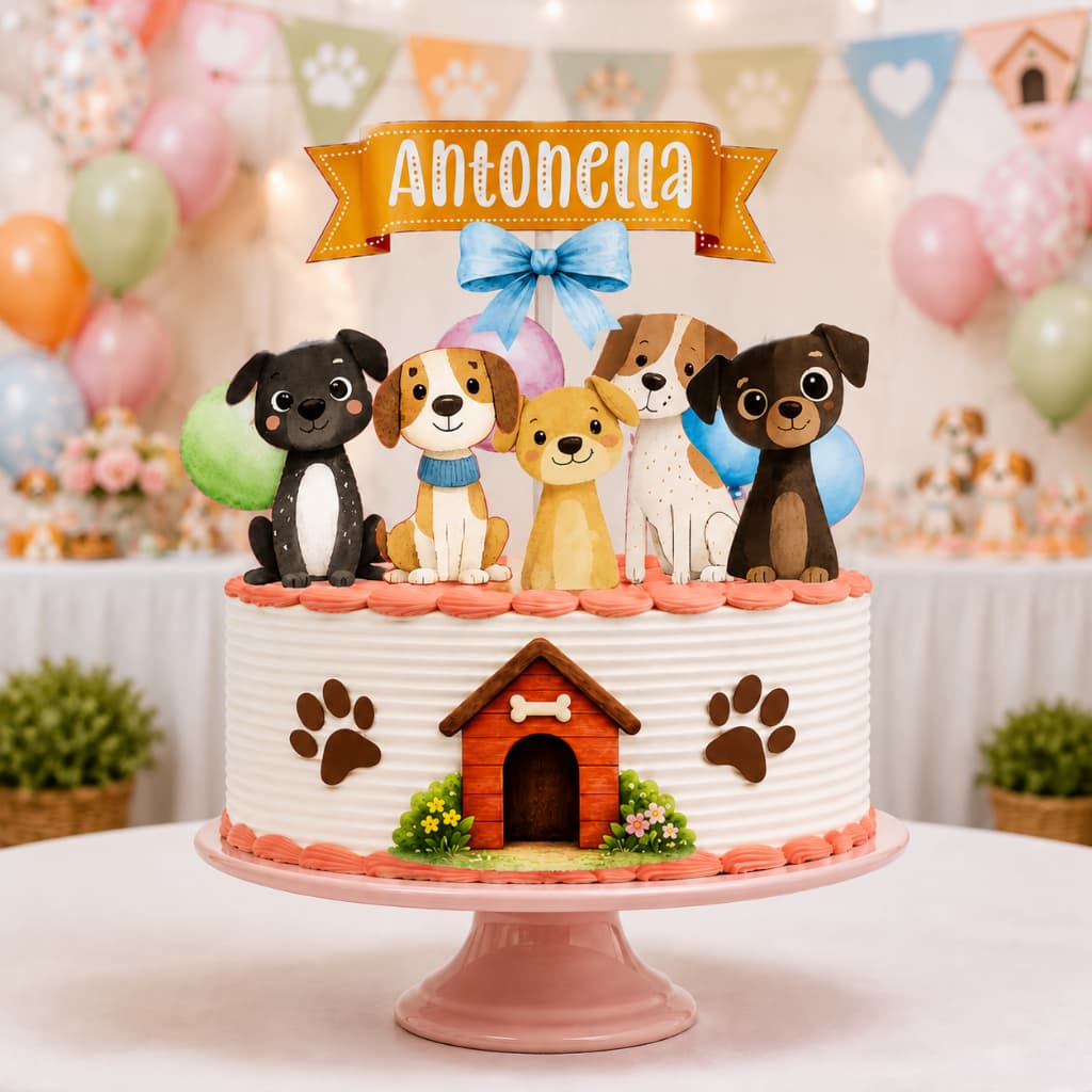 Topo de Bolo CACHORRINHO Personalizado com Nome |Topper 2 Camadas | Festa Infantil