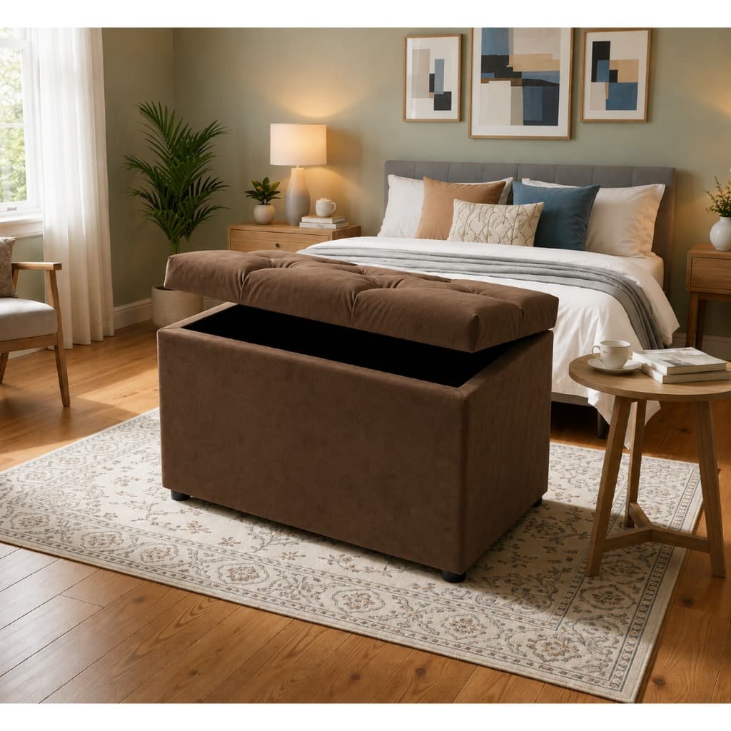 Bauzinho Capitonê Organizador para Brinquedos Capitonê Suede Marrom