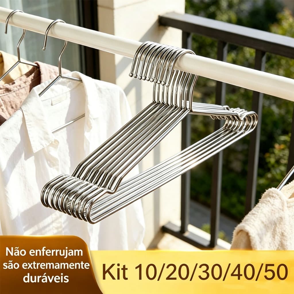 10/20/30 Cabides Para Roupas Em Aço Inoxidável Reforçados Antiferrugem Resistentes