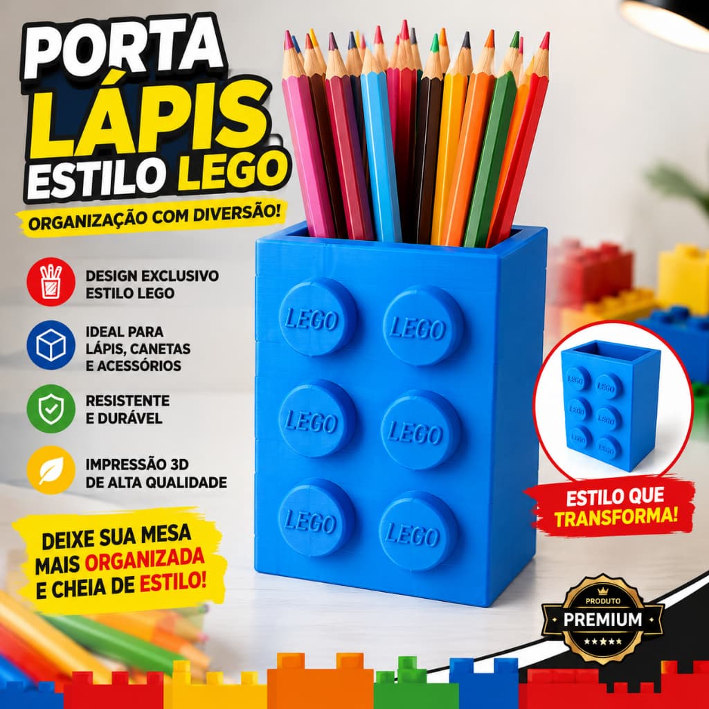 Porta Lápis Estilo Bloco de Montar Organizador de Mesa Porta Canetas Porta Objetos Escritório Escolar Home Office Impres