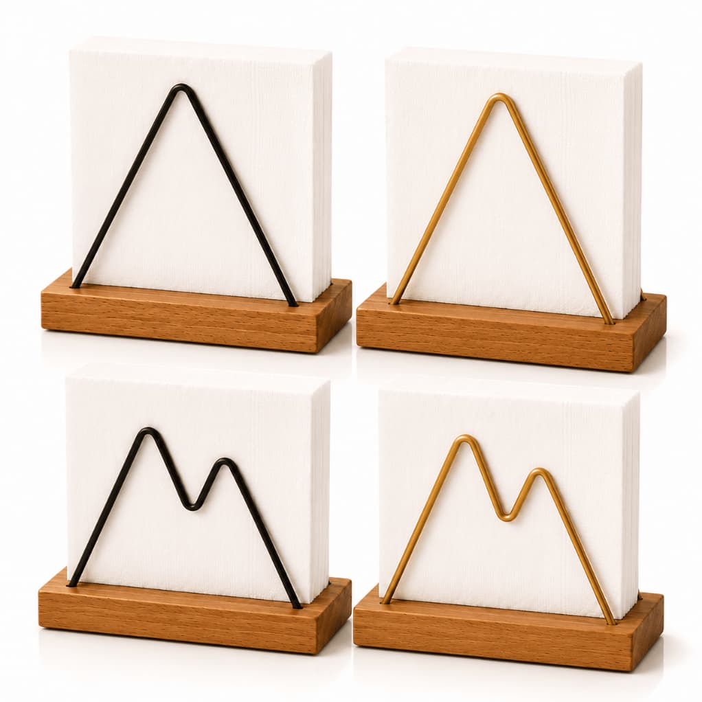 Porta Guardanapo Madeira e Aço Preto Dourado Mesa Posta Suporte Guardanapos Decorativo
