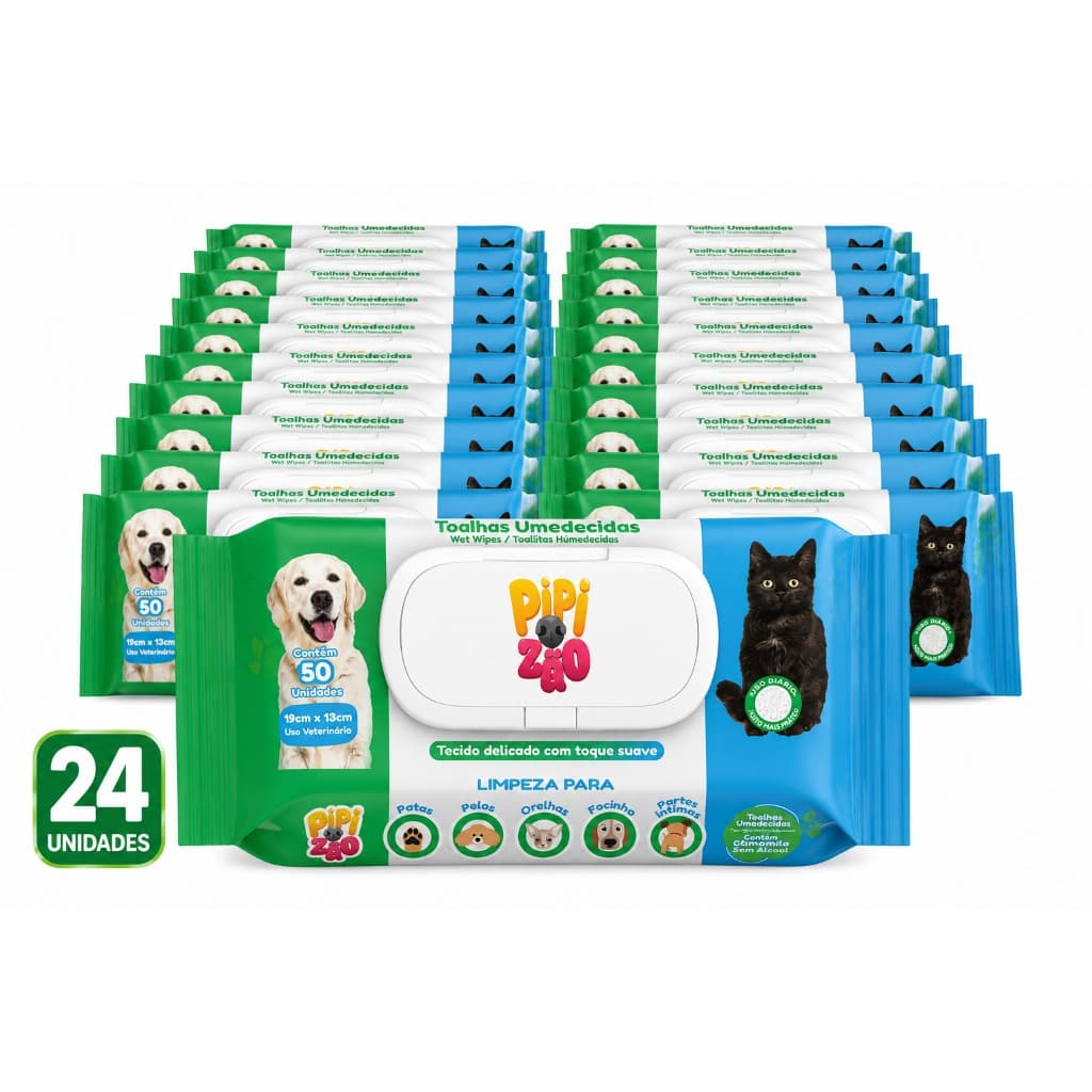 Lenço Umedecido Pet Pipizão 24 Unidades 1200 Lenços Higiene Cães Gatos Kit Econômico