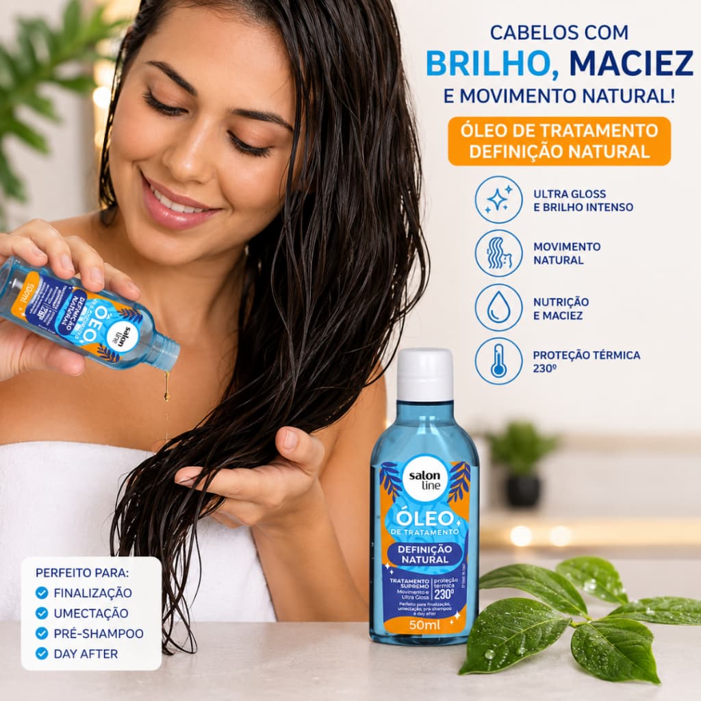 Óleo De Tratamento Salon Line Definição Natural 50ml Proteção Térmica 230°C Anti Frizz Finalização