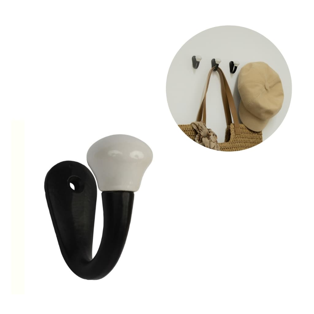 Cabide de Parede Preto e Branco Cerâmica Banheiro Quarto