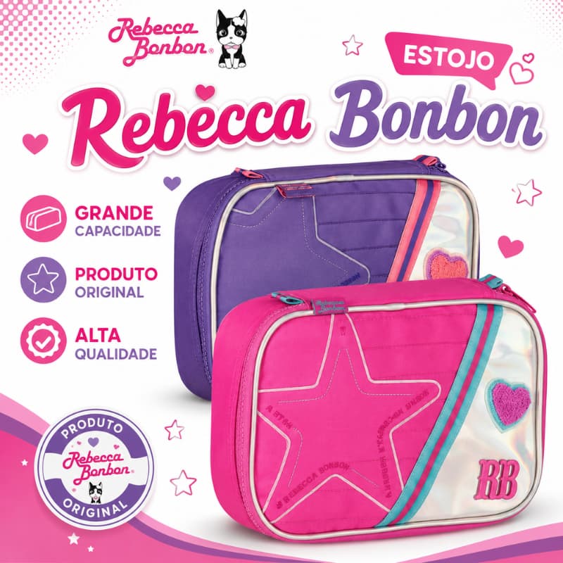 Estojo Box Rebecca Bonbon Holográfico Estiloso Original Clio Style  Rosa Roxo Rb27019